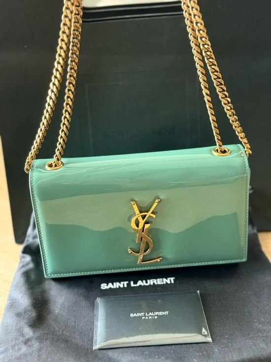 Saint Laurent Mint Green Patent Monogram Crossbody Bag - Picture 3 of 12